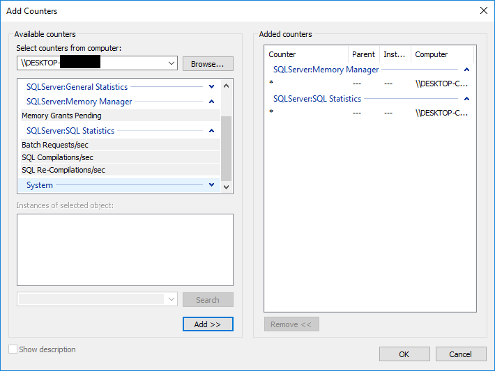 Add desired counters to the graphic in PerfMon.