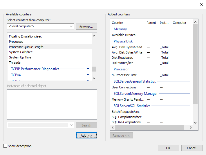 Add performance counters to the new Data Collector Set.