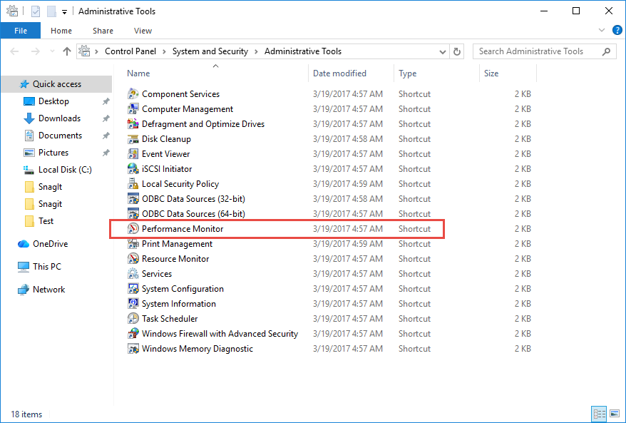 Start PerfMon from the Control Panel -> System and Security -> Administrative Tools -> Performance Monitor