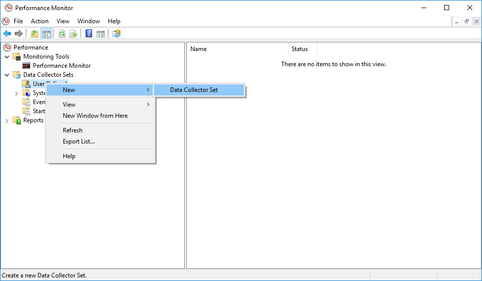 Create a new Data Collector Set in PerfMon