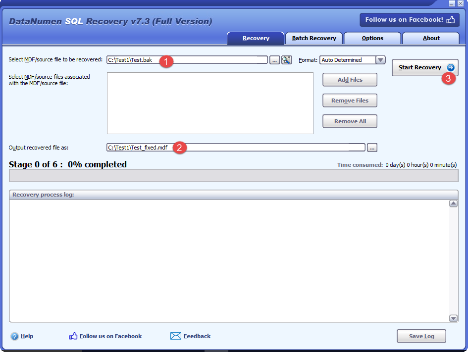 Use DataNumen SQL Recovery to recover data from the corrupt SQL Server backup file (*.bak).