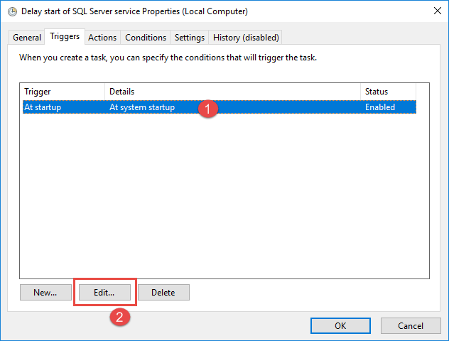 Edit the task trigger in the task properties dialog.