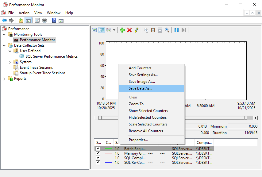 Export the data to file in PerfMon.