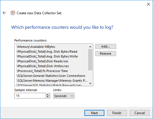 Set the sample interval in new Data Collector Set wizard.