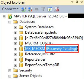 SQL Server database in recovery pending state.