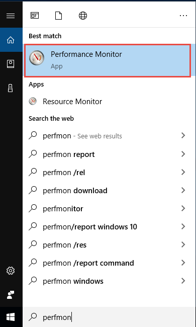 Search and start PerfMon from Windows searchbox.
