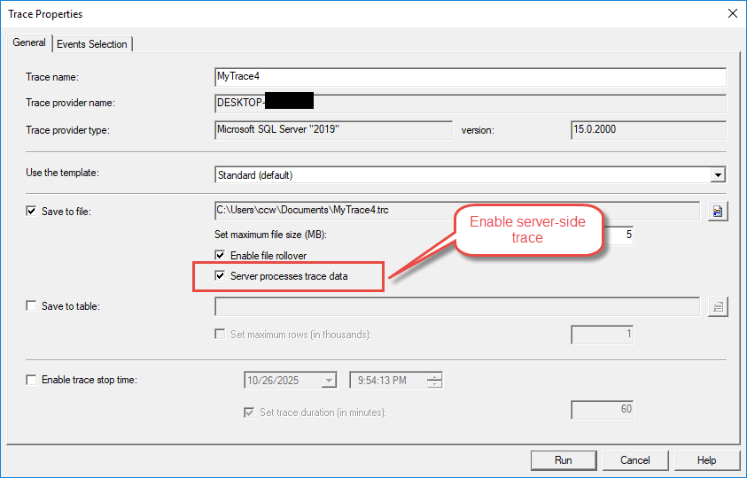Create a server-side trace in SQL Server Profiler.