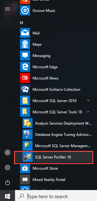 Start SQL Server Profiler from the Windows start menu.