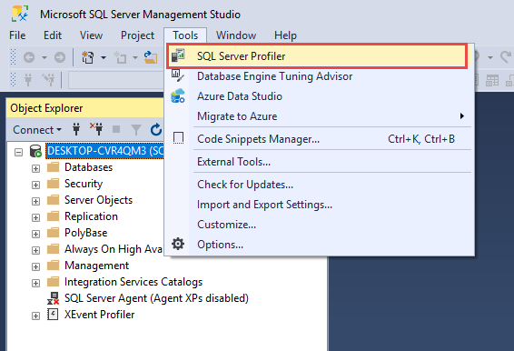 Start SQL Server Profiler in SQL Server Management Studio.