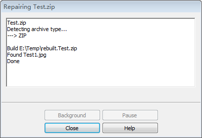 WinRAR successful repair result