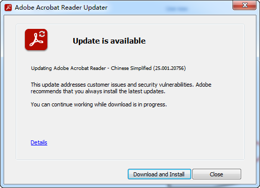 Download and install updates in Adobe Acrobat Reader.