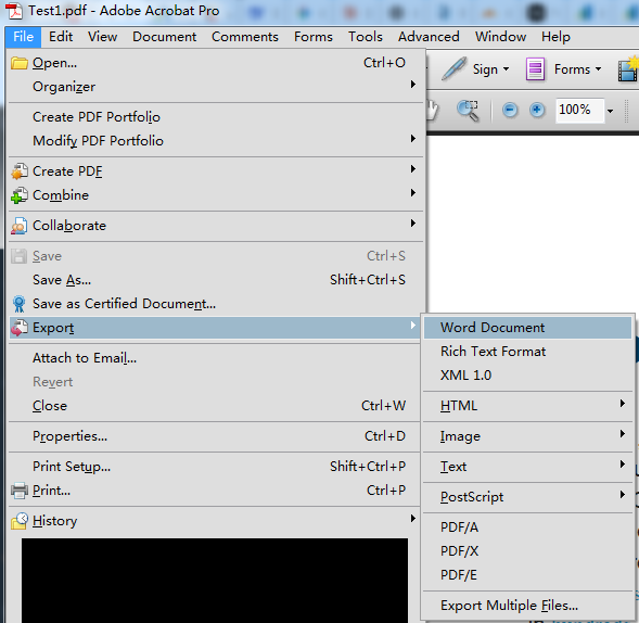 Export PDF to a Word document in Adobe Acrobat Pro.
