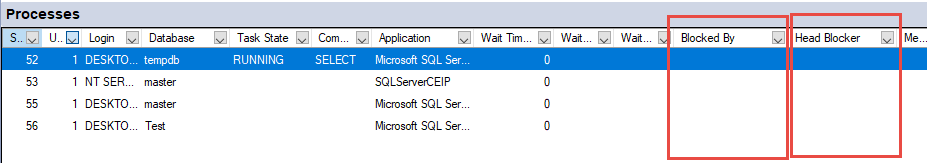 Show blocking and blocked processes in SQL Server Activity Monitor.