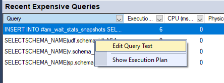 Edit Query Text in the Recent Expensive Queries Pane.