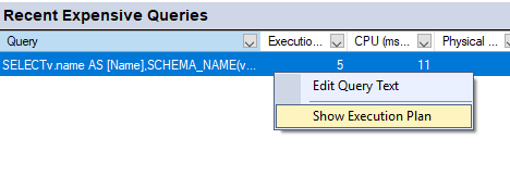 Show Execution Plan in the Recent Expensive Queries Pane.