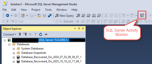 Start SQL Server Activity Monitor from the toobar icon in SQL Server Management Studio.