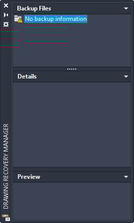 Use AutoCAD Drawing Recovery Manager to recover AutoCAD files after a crash or abornaml shutdown