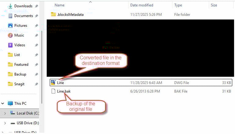 The file converted by DWG TrueView and backup of the original file