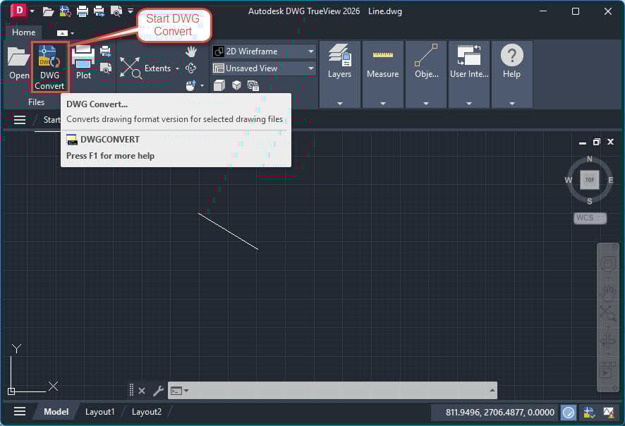 Click "DWG Convert" to start conversion in DWG TrueView