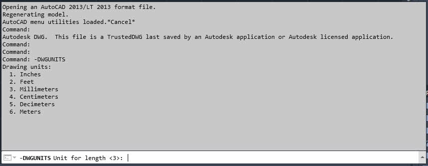 -DWGUNITS prompt shows the drawing units in AutoCAD.