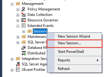 Create a New Session of Extended Events in SQL Server Management Studio.