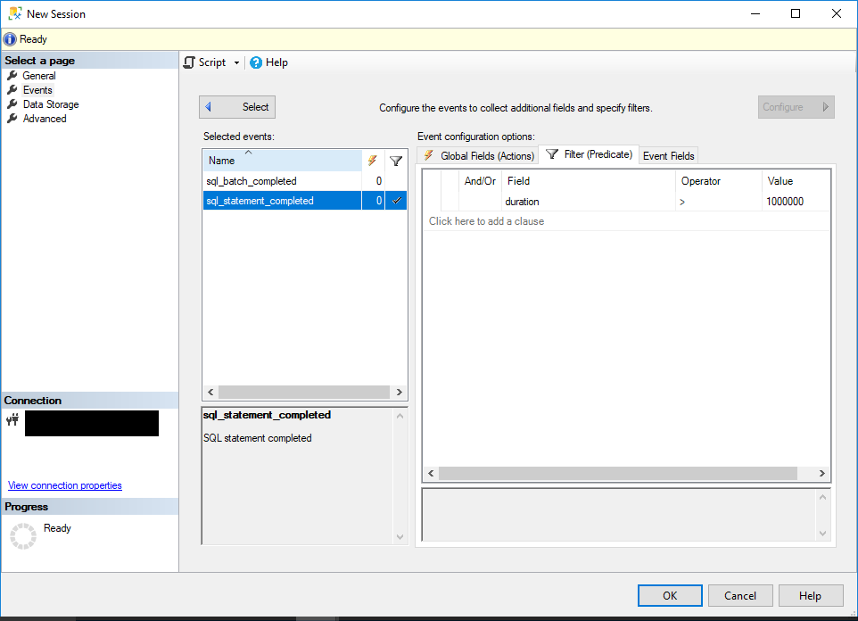 Configure the filters (predicates) for an event.