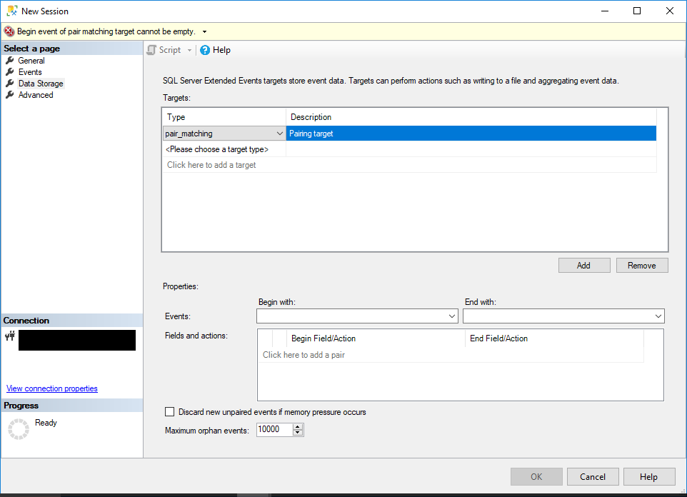 Set the session target to pair_matching in SSMS