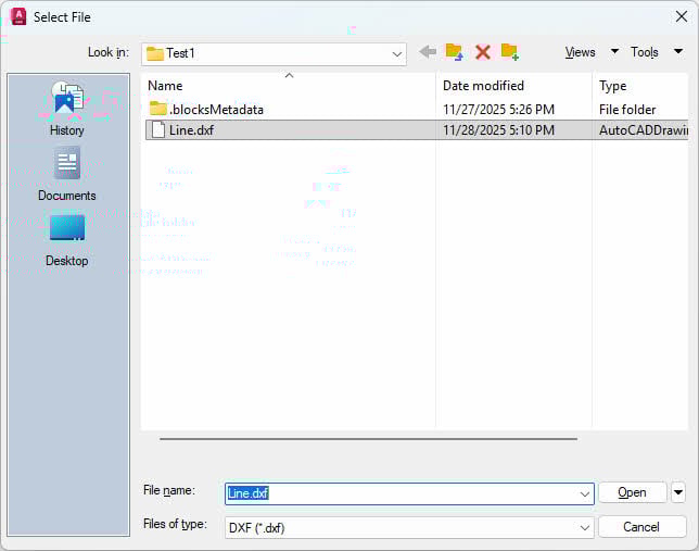 Open a DXF file in AutoCAD.