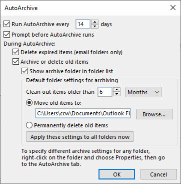 Set the AutoArchive Settings in Outlook to convert OST to PST file.
