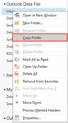 Copy folder in Outlook to convert OST to PST file.