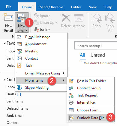 Create a new PST file in Outlook.