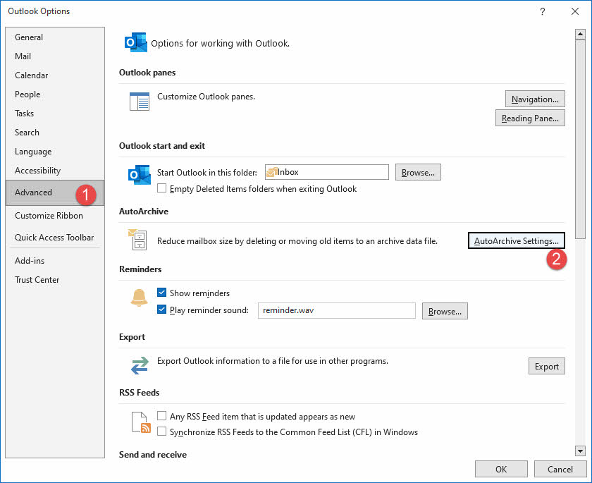 Go to the AutoArchive settings in Outlook.
