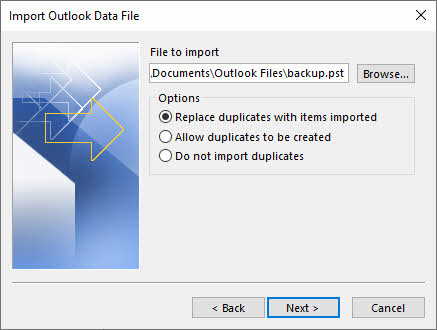 Select the source file to be imported in Import and Export Wizard.