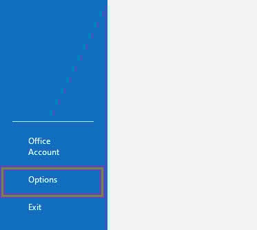 Select Options in Outlook