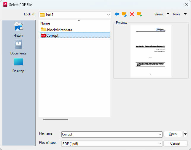 Select the PDF file to be imported