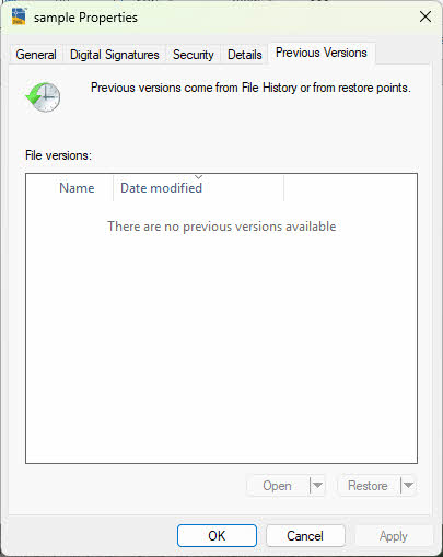 In the Properties dialog, use the "Previous Versions" tab to restore to a previous version of AutoCAD file