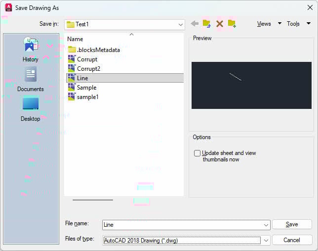 Use the SAVEAS command to convert the drawing to a previous format to recover AutoCAD file