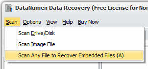 Select the "Scan Any File to Recover Embedded Files" menu item.