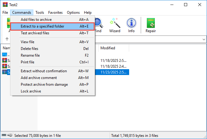 In WinRAR, extract a corrupt RAR archive via "Commands" -> "Extract to a specific folder".