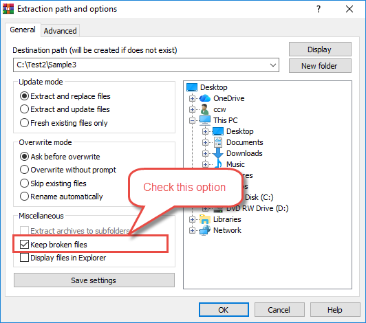 Select the "Keep broken files" option in WinRAR extraction dialog.