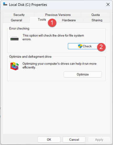 Check drive errors via the properties dialog of the drive.