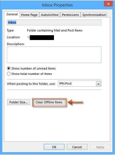 Clear offline items of a folder in Outlook to repair OST file.