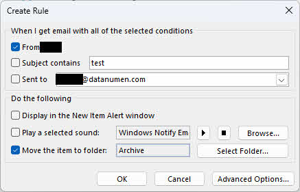 Create a rule to move emails to Archive folder automatically in Outlook.