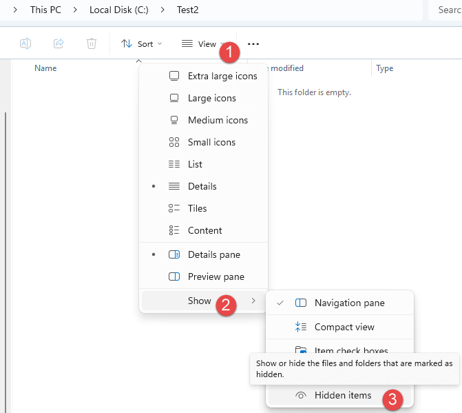 Show hidden items in File Explorer.