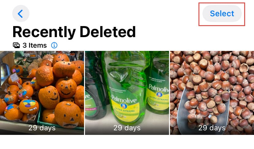 Recover multiple photos in the Recently Deleted album