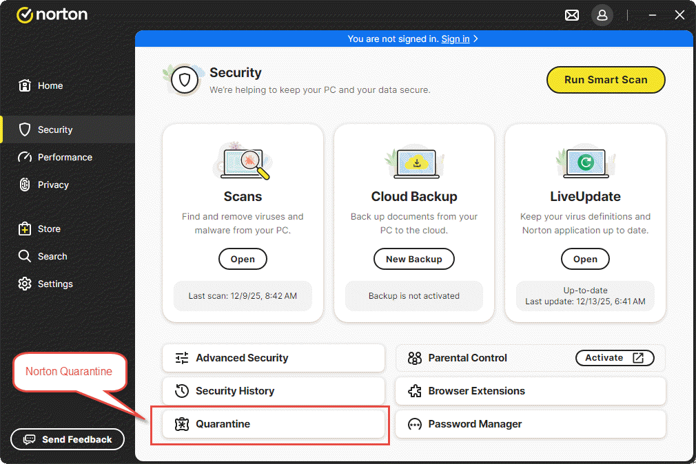 Use the quarantine section in Norton to restore files deleted by the Antivirus program.