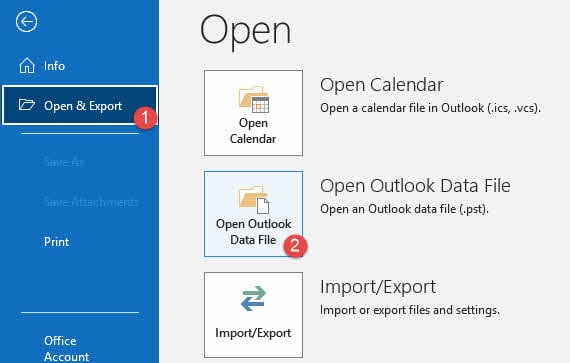 Open an archive PST file in Outlook.