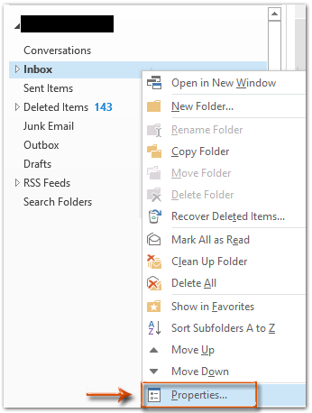 Show the properties of a folder in Outlook.