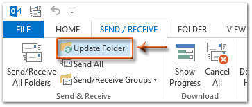 Use "Update Folder" to synchronize the folder with the server in Outlook.