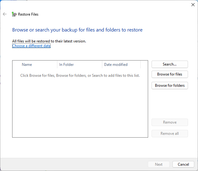 Use "Restore Files" dialog to recover deleted files.